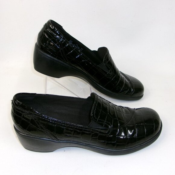 Clarks Bendable May Poppy Black Patent Moc Croc Shoes 8N US - Picture 1 of 6